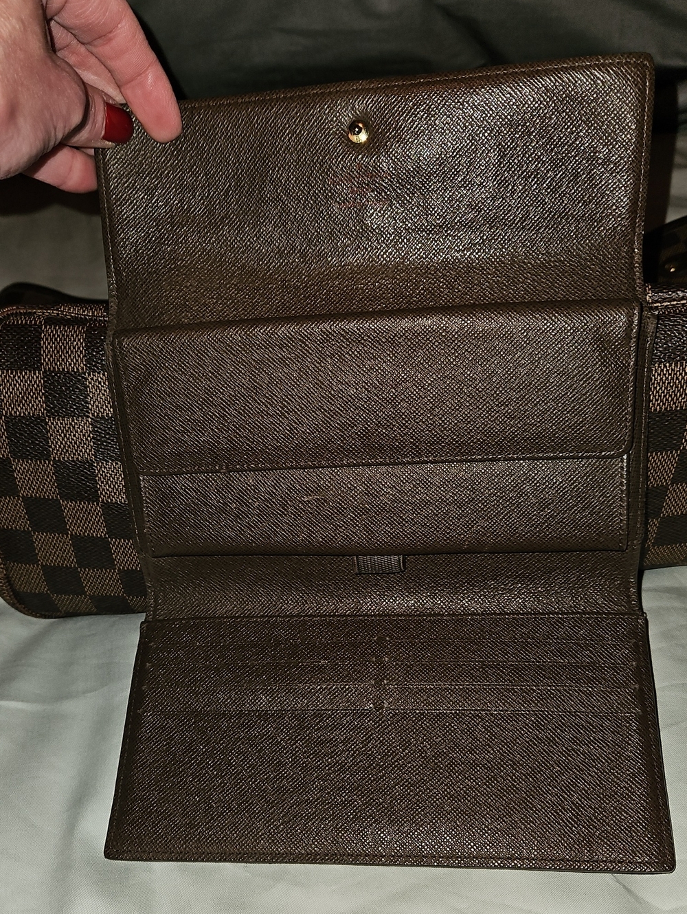 Authentic Louis Vuitton Neverfull MM Damier Ebene Sarah Long Wallet Included EUC - Picture 14 of 16